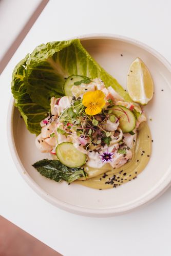 Ceviche de coeur de palmier et crevettes de soja